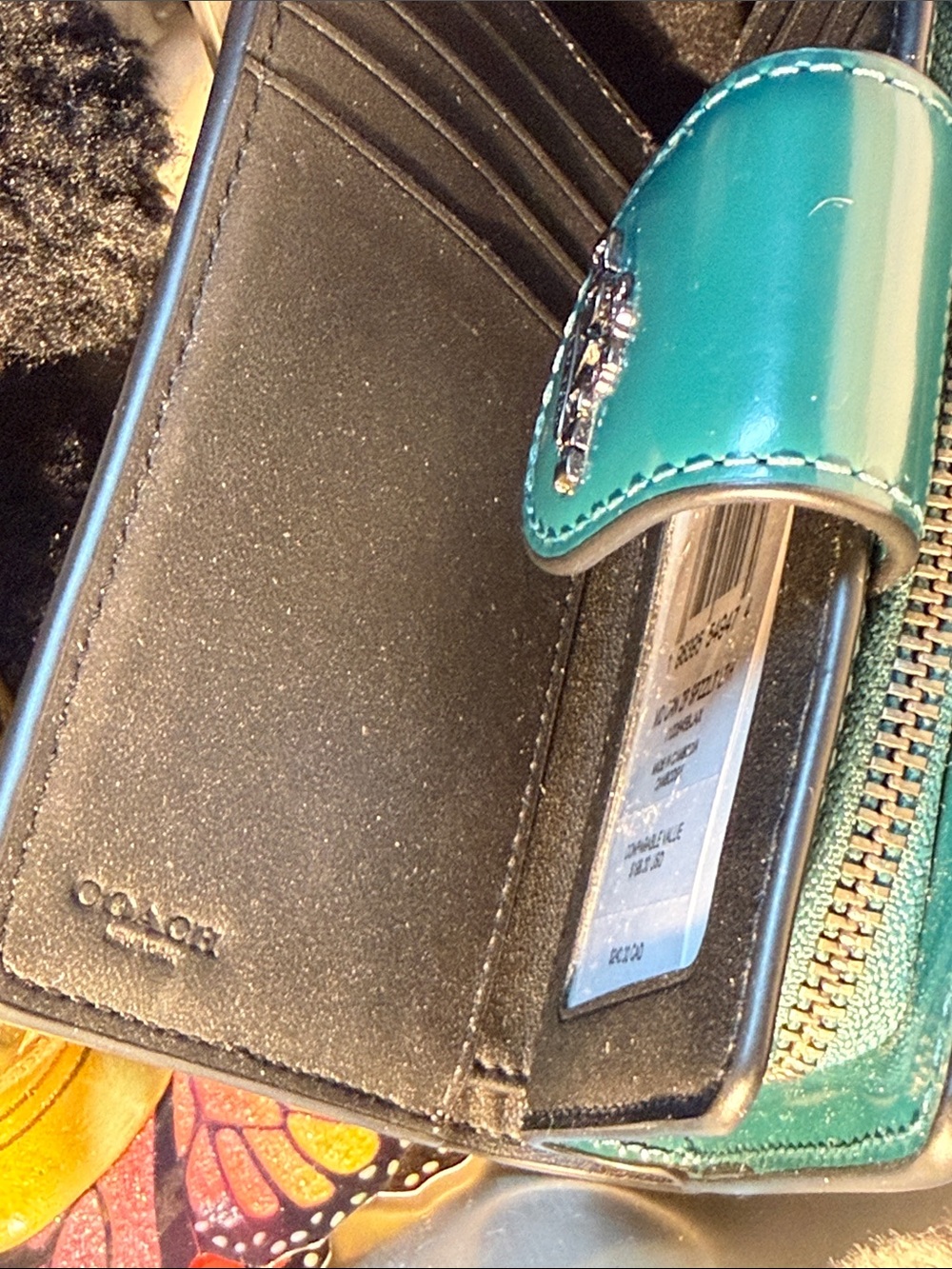 COACH Teal Corner Zip Compact Leather Snap Wallet - Picture 3 of 12